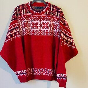 Rossignol Snowboard Ski Fair Aisle Red Wool Blend Sweater Ski Cabin